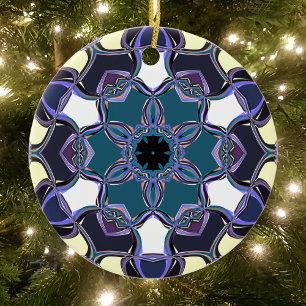 Cartoon Mandala Flower Blue Purple Black and White Ceramic Tree Decoration