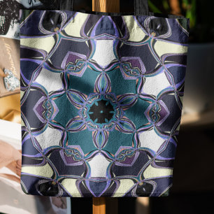 Cartoon Mandala Flower Blue Purple Black and White Tote Bag