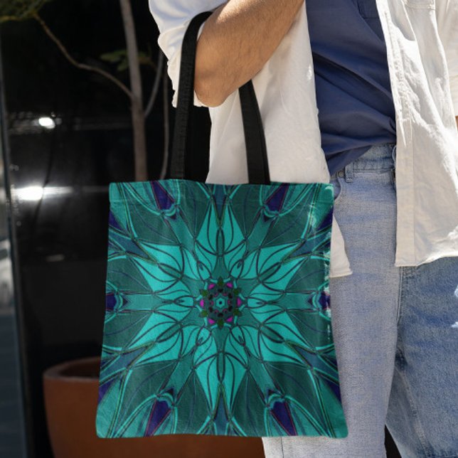 Cartoon Mandala Flower Blue Tote Bag (Creator Uploaded)