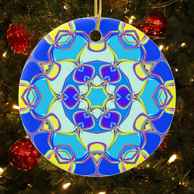 Cartoon Mandala Flower Blue Yellow and Pink Ceramic Tree Decoration (Creator Uploaded)