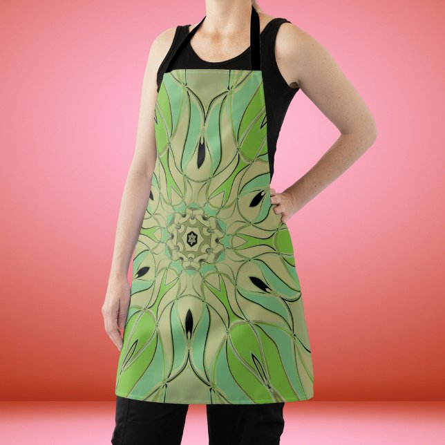 Cartoon Mandala Flower Green and Blue Apron (Creator Uploaded)