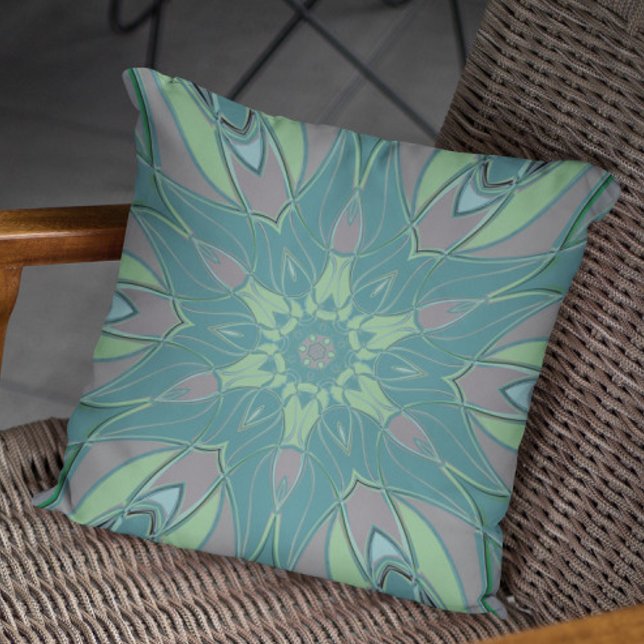 Cartoon Mandala Flower Green and Blue Cushion (Creator Uploaded)