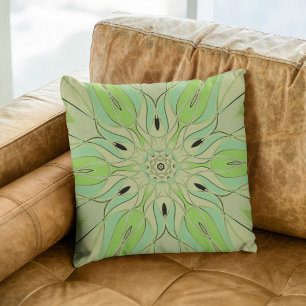 Cartoon Mandala Flower Green and Blue Cushion
