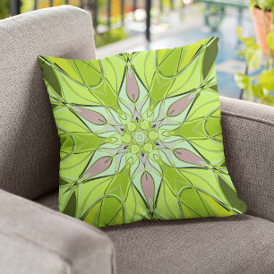 Cartoon Mandala Flower Green and Pink Cushion