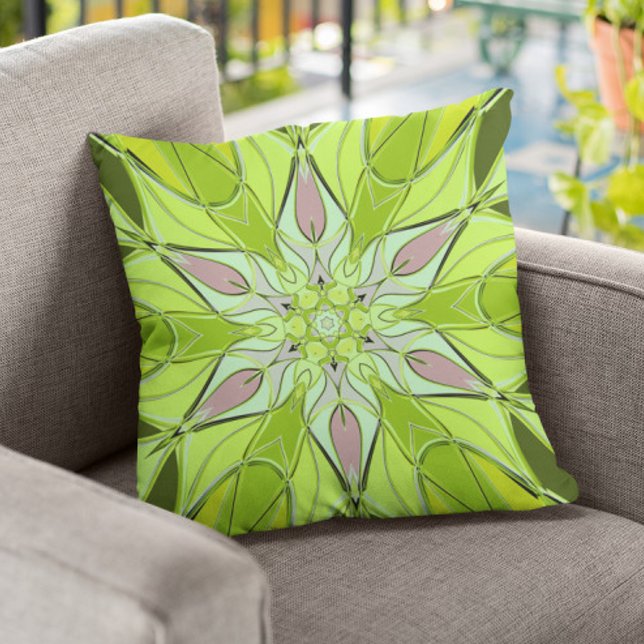 Cartoon Mandala Flower Green and Pink Cushion (Creator Uploaded)