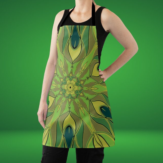Cartoon Mandala Flower Green Yellow and Blue Apron (Creator Uploaded)