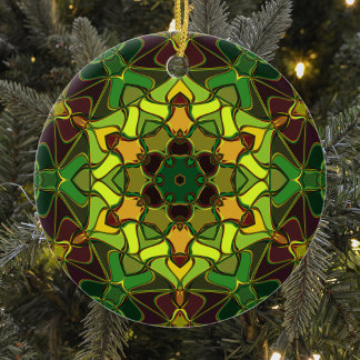 Cartoon Mandala Flower Green Yellow and Orange Ceramic Tree Decoration