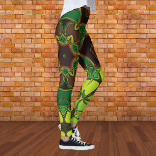Cartoon Mandala Flower Green Yellow and Orange Leggings