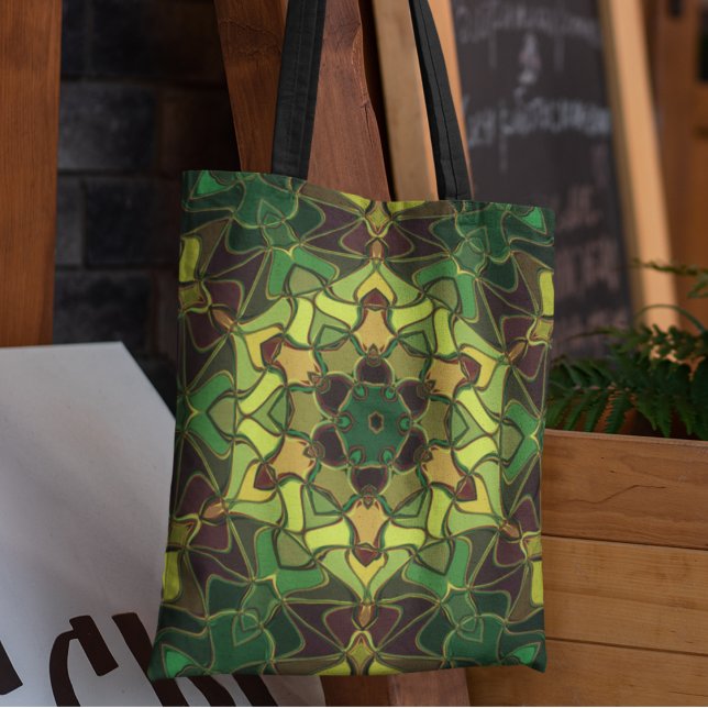 Cartoon Mandala Flower Green Yellow and Orange Tote Bag (Creator Uploaded)