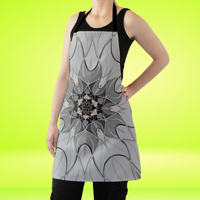 Cartoon Mandala Flower Grey Apron (Creator Uploaded)
