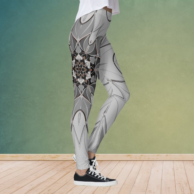 Cartoon Mandala Flower Grey Leggings (Creator Uploaded)