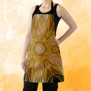 Cartoon Mandala Flower Orange and Green Apron