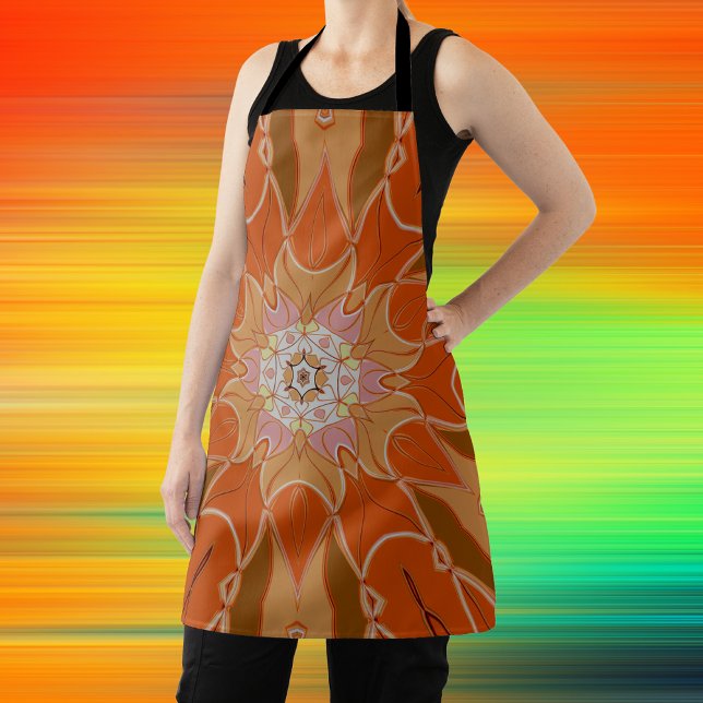 Cartoon Mandala Flower Orange and Pink Apron (Creator Uploaded)