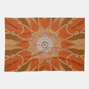 Cartoon Mandala Flower Orange and Pink Tea Towel