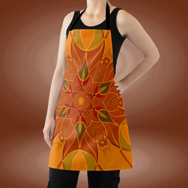 Cartoon Mandala Flower Orange and Red Apron (Creator Uploaded)