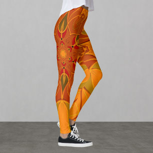 Cartoon Mandala Flower Orange and Red Leggings