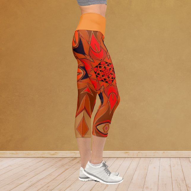 Cartoon Mandala Flower Orange Capri Leggings (Creator Uploaded)