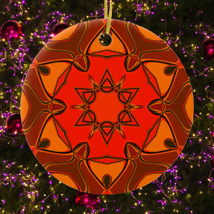 Cartoon Mandala Flower Orange Ceramic Tree Decoration