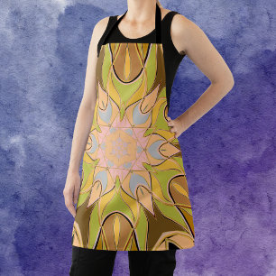 Cartoon Mandala Flower Orange Green and Blue Apron