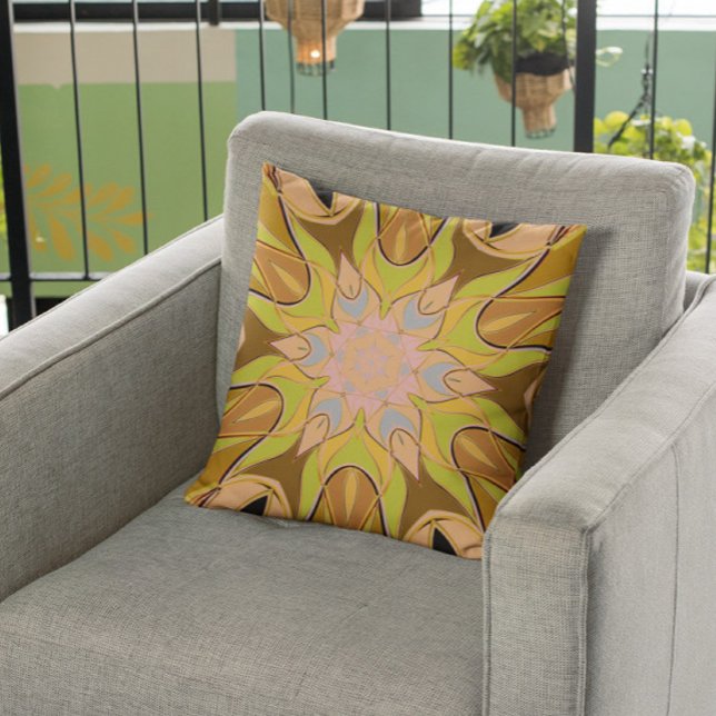 Cartoon Mandala Flower Orange Green and Blue Cushion (Creator Uploaded)
