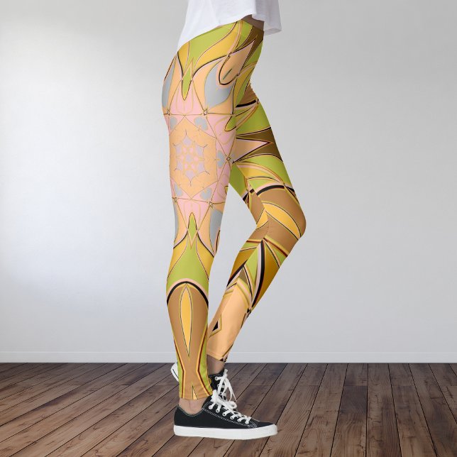 Cartoon Mandala Flower Orange Green and Blue Leggings (Creator Uploaded)