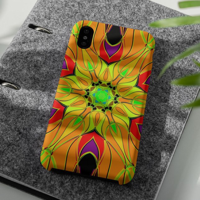 Cartoon Mandala Flower Orange Green and Red Case-Mate iPhone Case (Creator Uploaded)