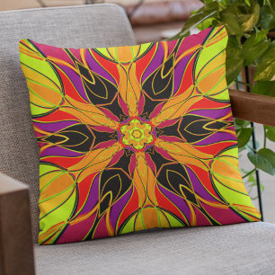 Cartoon Mandala Flower Orange Purple and Red Cushion