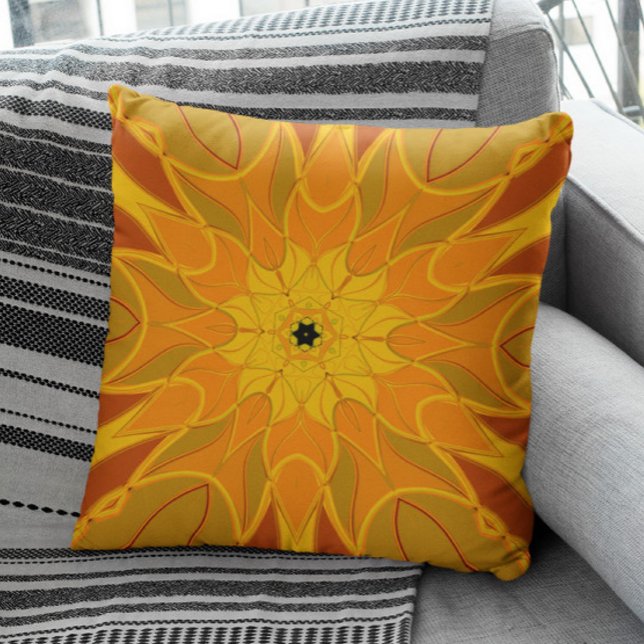 Cartoon Mandala Flower Orange Yellow and Red Cushion (Creator Uploaded)