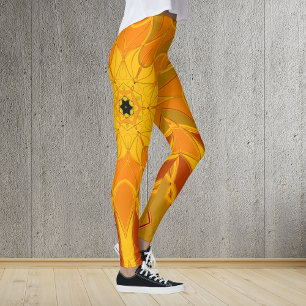 Cartoon Mandala Flower Orange Yellow and Red Leggings