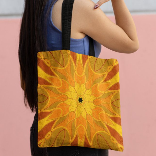 Cartoon Mandala Flower Orange Yellow and Red Tote Bag (Creator Uploaded)