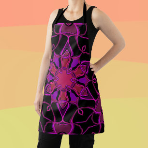 Cartoon Mandala Flower Pink and Black Apron