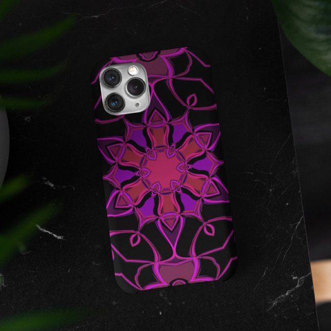 Cartoon Mandala Flower Pink and Black Case-Mate iPhone Case (Creator Uploaded)