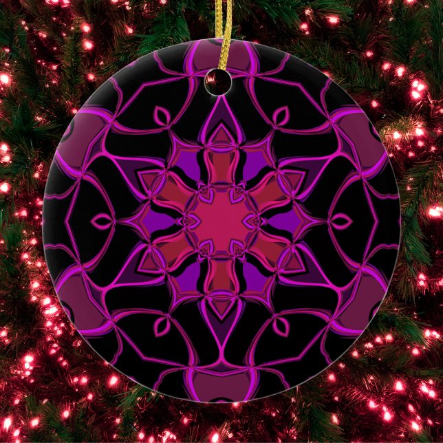 Cartoon Mandala Flower Pink and Black Ceramic Tree Decoration (Creator Uploaded)