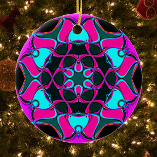 Cartoon Mandala Flower Pink and Blue Ceramic Tree Decoration