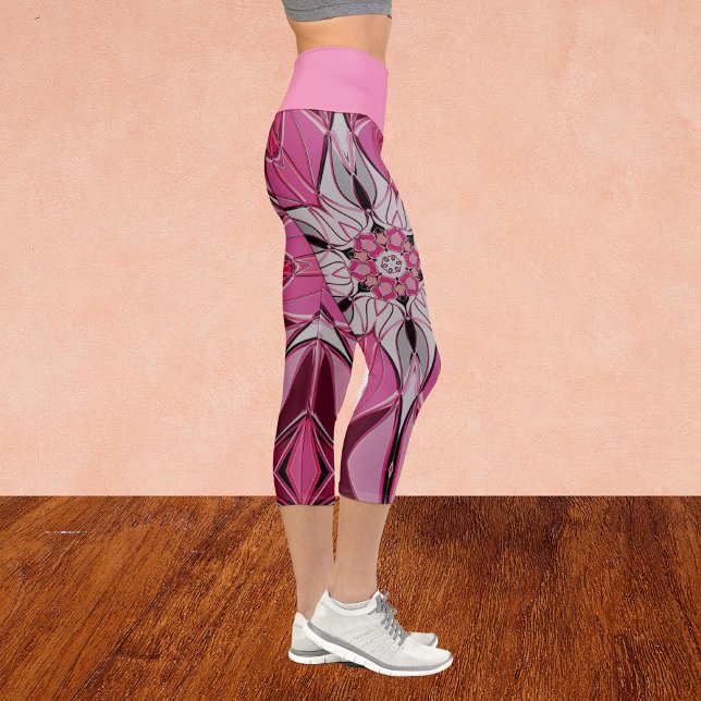 Cartoon Mandala Flower Pink and White Capri Leggings (Creator Uploaded)