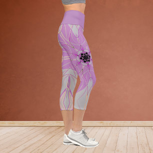 Cartoon Mandala Flower Pink and White Capri Leggings
