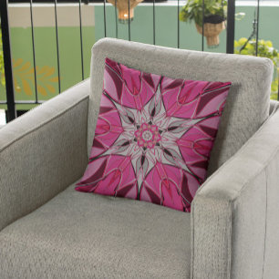 Cartoon Mandala Flower Pink and White Cushion