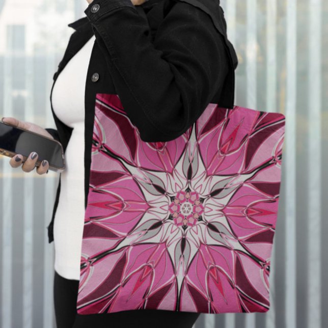 Cartoon Mandala Flower Pink and White Tote Bag (Creator Uploaded)