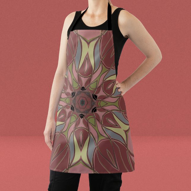 Cartoon Mandala Flower Pink and Yellow Apron (Creator Uploaded)