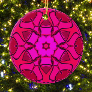 Cartoon Mandala Flower Pink Ceramic Tree Decoration