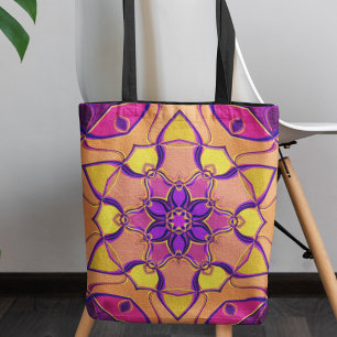 Cartoon Mandala Flower Pink Purple and Orange Tote Bag