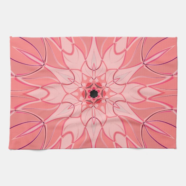 Cartoon Mandala Flower Pink Tea Towel (Horizontal)