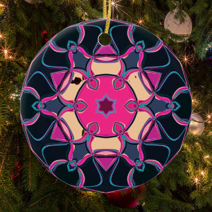Cartoon Mandala Flower Pink Yellow and Black Ceramic Tree Decoration