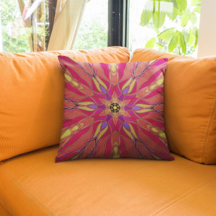 Cartoon Mandala Flower Pink Yellow and Purple Cushion
