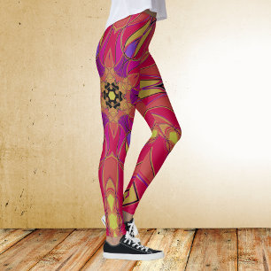 Cartoon Mandala Flower Pink Yellow and Purple Leggings