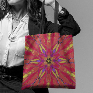 Cartoon Mandala Flower Pink Yellow and Purple Tote Bag