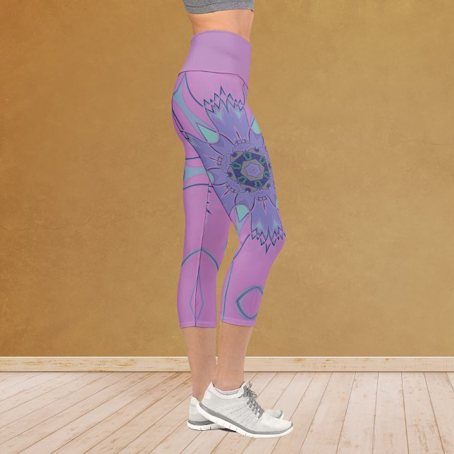 Cartoon Mandala Flower Purple and Blue Capri Leggings (Creator Uploaded)