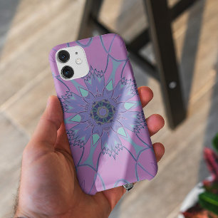 Cartoon Mandala Flower Purple and Blue Case-Mate iPhone Case