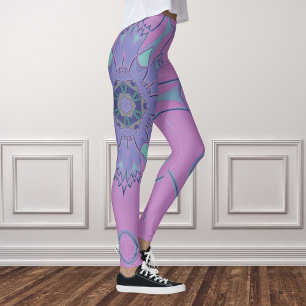 Cartoon Mandala Flower Purple and Blue Leggings