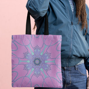 Cartoon Mandala Flower Purple and blue Tote Bag